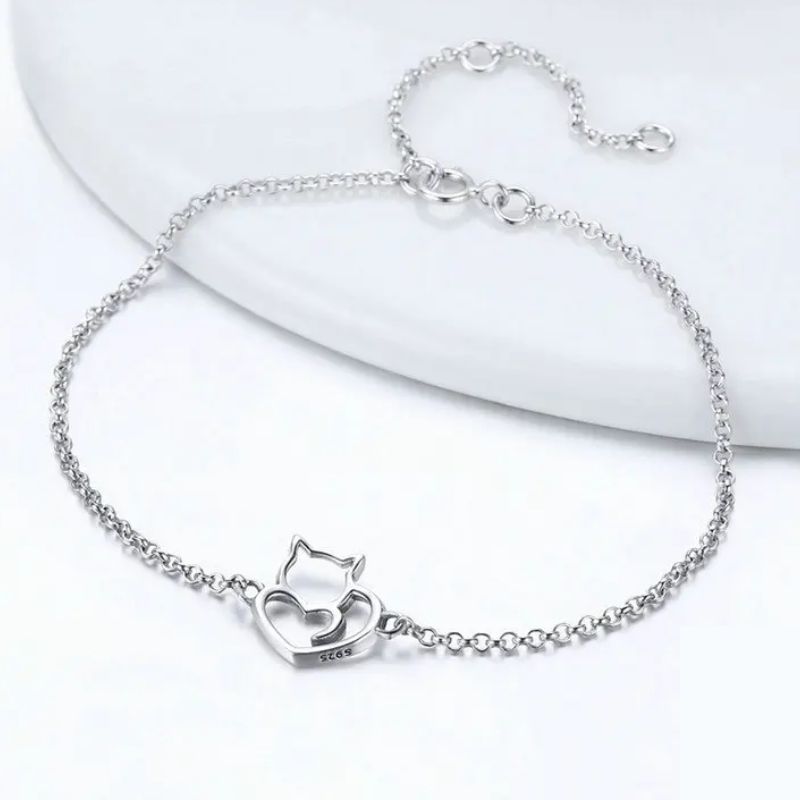 Pulseira Prata Esterlina 925 com Pingente de Gatinho