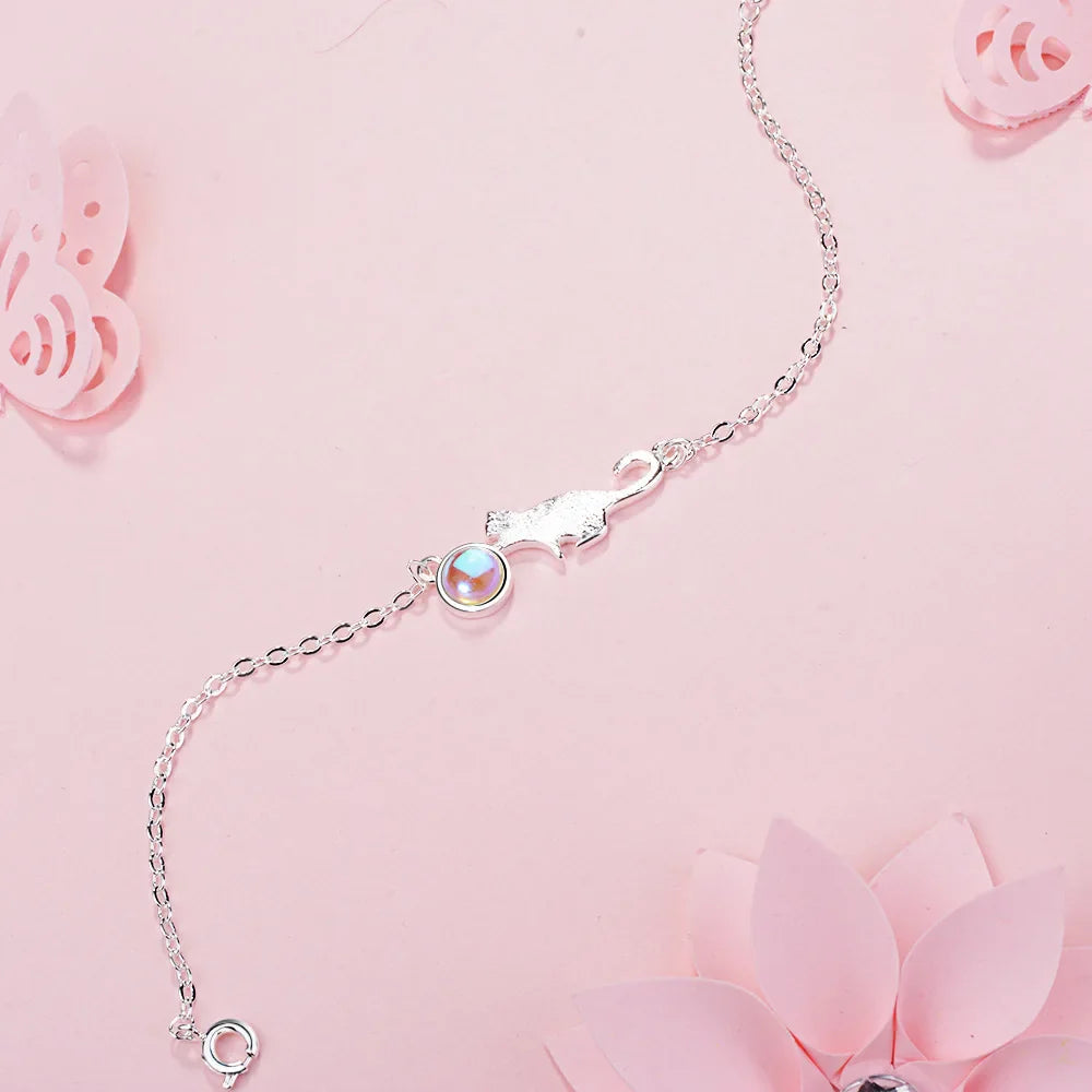Pulseira Prata Esterlina 925 formato Gatinho mais Gota