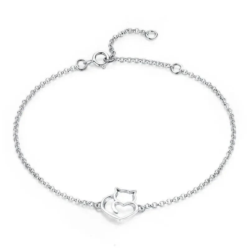 Pulseira Prata Esterlina 925 com Pingente de Gatinho