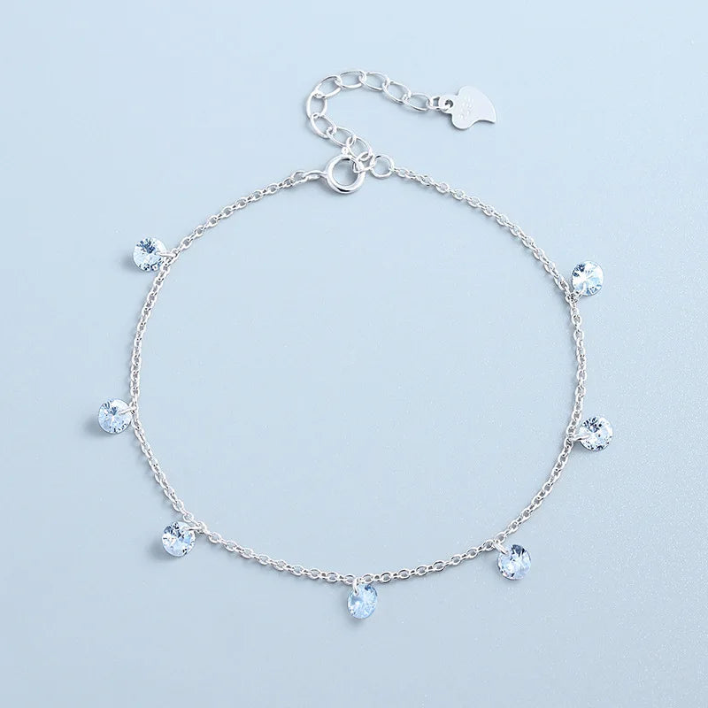 Pulseira Prata Esterlina 925 Gotas de Cristal