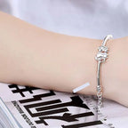 Pulseira Prata Esterlina 925 2 Gatinhos mais Pingente Coração