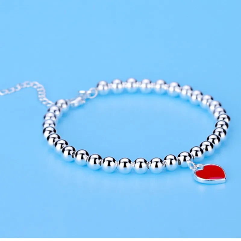 Pulseira Prata Esterlina 925 com Pingente Coração
