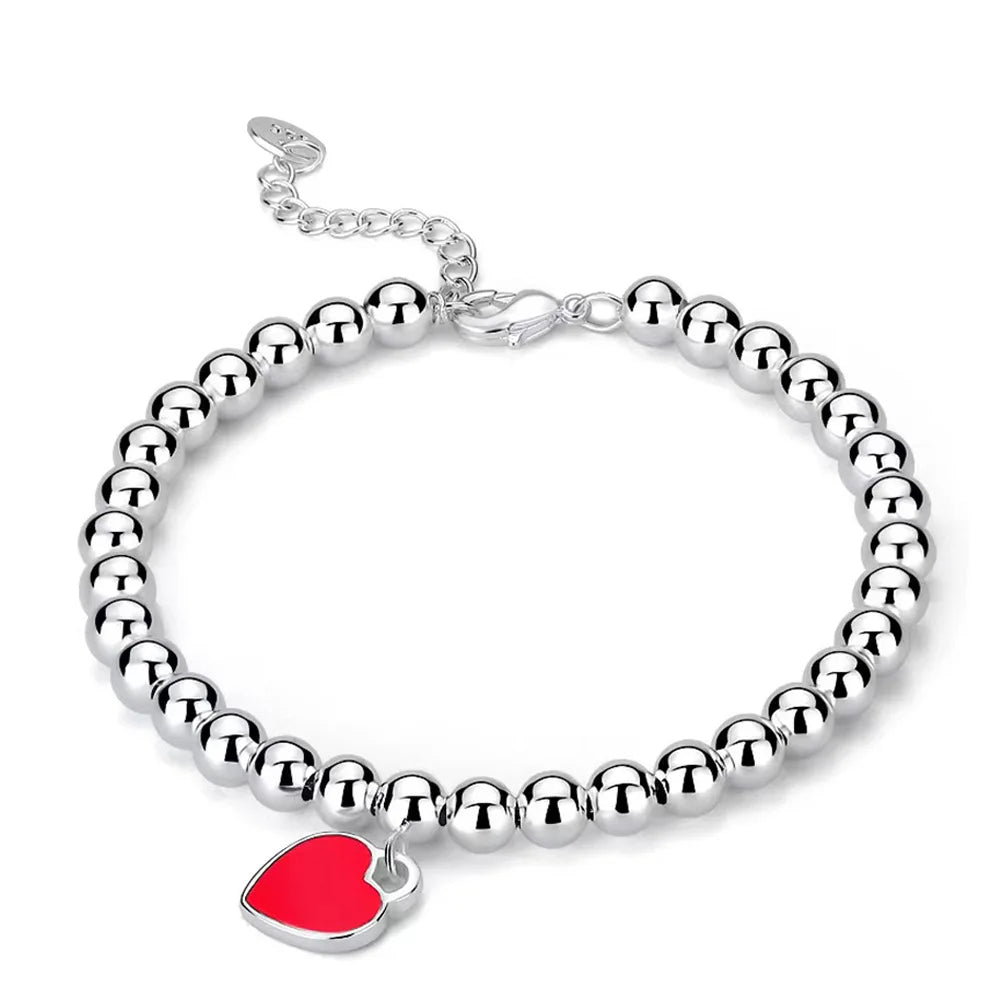 Pulseira Prata Esterlina 925 com Pingente Coração