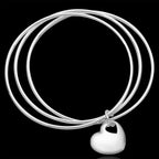 Pulseira Prata Esterlina 925 3 Argolas e Pingente Coração