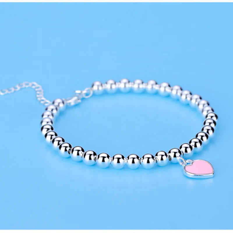 Pulseira Prata Esterlina 925 com Pingente Coração