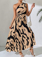 Vestido Longo Plissado Assimétrico