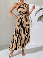 Vestido Longo Plissado Assimétrico