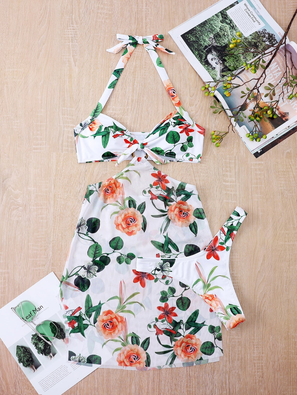 Biquíni Vestido Floral 3 Peças