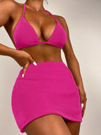 Conjunto de 3 Peças Sensual com Top e Saia Corte Alto
