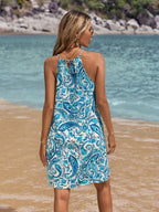 Vestido Frente-Única Boho Azul e Branco